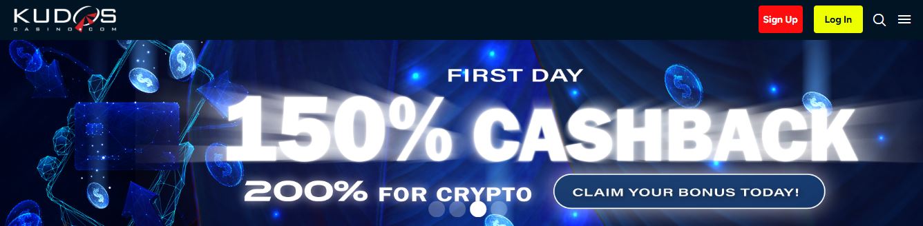 Reclama tu bono de cashback del 150% el primer día o del 200% con criptomonedas en Kudos Casino